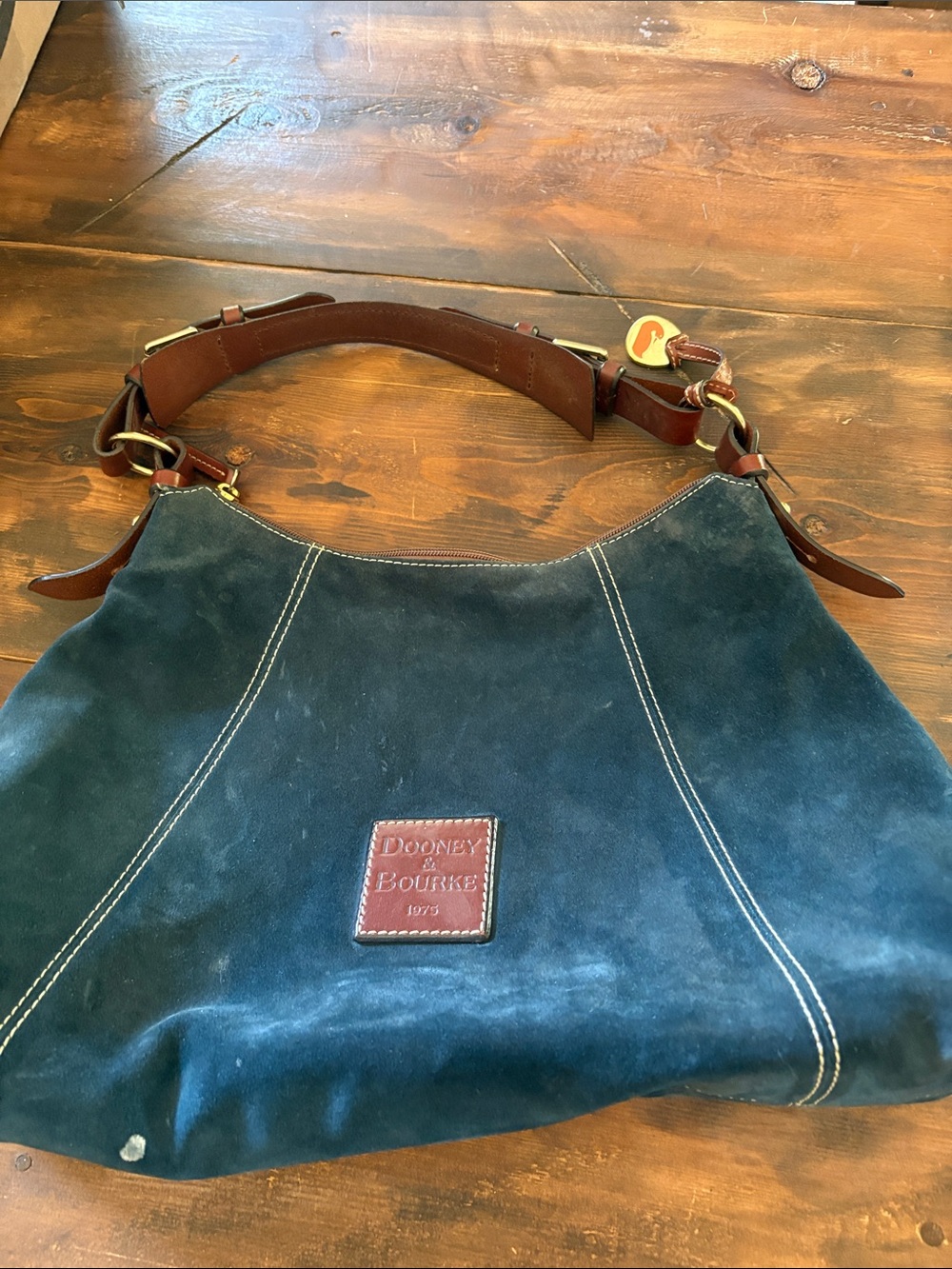 Dooney & Bourke Teal Suede Hobo with Brown Leather Strap